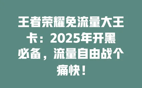 王者荣耀免流量大王卡：2025年开黑必备，流量自由战个痛快！